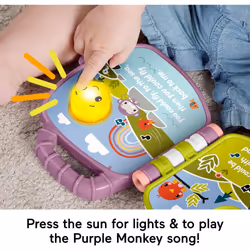 Fisher-Price Baby Toy Purple Monkey Musical Storybook with Lights & Sounds for Infants & Toddlers Ages 6+ Months