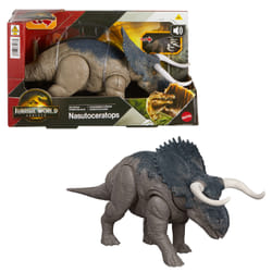 Mattel Jurassic World Rebirth Wild Roar Nasutoceratops Dinosaur Toy, Tail Controlled Attack Chomp & Sound