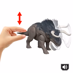Mattel Jurassic World Rebirth Wild Roar Nasutoceratops Dinosaur Toy, Tail Controlled Attack Chomp & Sound