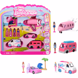 Barbie Mini Land 4-Pack Doll & Toy Vehicle Set with 4 1.5-inch Dolls & 4 Iconic Toy Vehicles with Color-Change Surprise