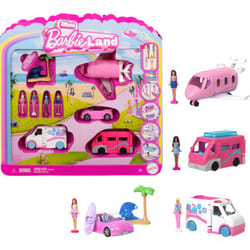 Barbie Mini Land 4-Pack Doll & Toy Vehicle Set with 4 1.5-inch Dolls & 4 Iconic Toy Vehicles with Color-Change Surprise