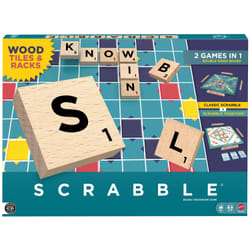 Games Scrabble Board Game Family Word Game with Wood Tiles and Racks and Two Ways to Play for 2-4 Players