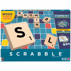 Games Scrabble Board Game Family Word Game with Wood Tiles and Racks and Two Ways to Play for 2-4 Players - Additional view 2