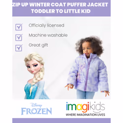 Disney Frozen Princess Anna Elsa Toddler Girls Zip Up Coat Puffer Jack
