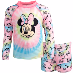 Disney Minnie Mouse Little Girls Rash Guard and Swim Shorts Set Pink 6