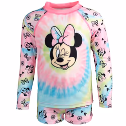 Disney Minnie Mouse Little Girls Rash Guard and Swim Shorts Set Pink 6