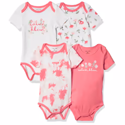 Calvin Klein Girls' 4 Pieces Pack Bodysuits  Coral Reef/Equator Pink/White Luster  3-6 Months