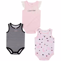 Calvin Klein Girls' 3 Pieces Pack Bodysuits  Pink Pearl/Baby Pink/White Cotton  0-3 Months