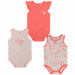 Calvin Klein Girls' 3 Pieces Pack Bodysuits Coral Reef/Oatmeal/Print 12M