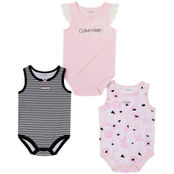 Calvin Klein Girls' 3 Pieces Pack Bodysuits  Pink Pearl/Baby Pink/White Cotton  12M