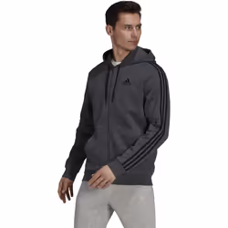 adidas Men's Essentials Fleece 3-Stripes Full-Zip Hoodie  Dark Grey He