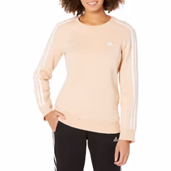 adidas Womens Essentials 3Stripes Fleece Sweatshirt Halo BlushWhite Medium