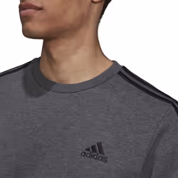 adidas Mens Essentials Fleece 3Stripes Sweatshirt  Dark Grey HeatherBlack  Small