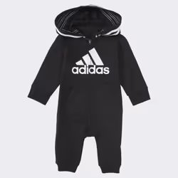 adidas unisex baby Infant Girls' and Boys' Long Sleeve Hooded Coverall Overalls  Black  12 Months US