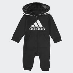 adidas unisex baby Infant Girls' and Boys' Long Sleeve Hooded Coverall Overalls  Black  18 Months US