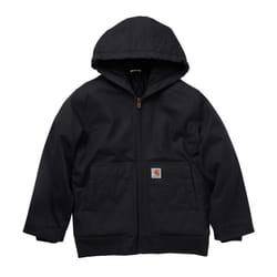 Carhartt Boys' Flannel-Lined Hooded Canvas Insulated Zip-Up Jacket  Caviar Black  XX-Small (4/5)