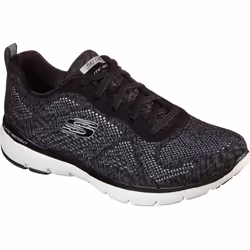 Skechers Flex Appeal 3.0 Womens Ladies Black Trainers Shoes - Black White, UK 8