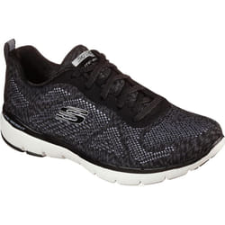 Skechers Flex Appeal 3.0 Womens Ladies Black Trainers Shoes - Black White, UK 8