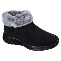 ) Skechers On The Go Joy Savvy Wide Suede/Faux Fur Women's Black/Grey Boots - Black, 8 (Adults'