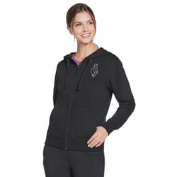 Skechers Womens Diamond Crown Kangaroo Pocket Drawcord Full Zip Hoody - M, Bold Black
