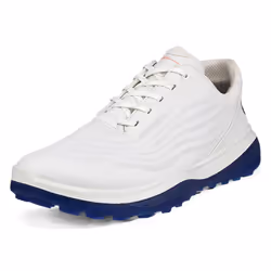 Ecco Mens 2024 LT1 M Lace Up Waterproof Spikeless Full Grain Leather Golf Shoes - UK 7.5, White/Blue