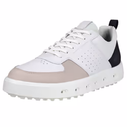 Ecco Mens 2025 Street 720 Leather Waterproof Hybrid Spikeless Golf Shoes - UK 8-8.5, White/Black/Gravel