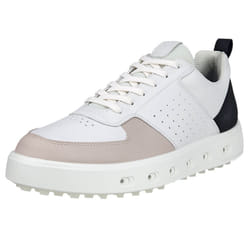 Ecco Mens 2025 Street 720 Leather Waterproof Hybrid Spikeless Golf Shoes - UK 8-8.5, White/Black/Gravel