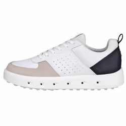 Ecco Mens 2025 Street 720 Leather Waterproof Hybrid Spikeless Golf Shoes - UK 8-8.5, White/Black/Gravel