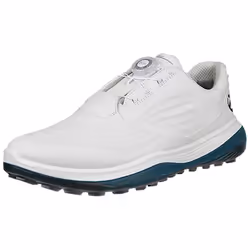 Ecco Mens 2025 LT1 M Boa Waterproof Leather Cushioned Spikeless Golf Shoes - UK 8-8.5, White/Petrol