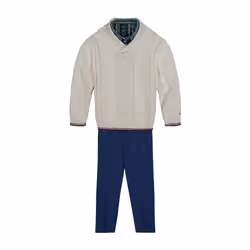Tommy Hilfiger Boys' 3-piece Sweater Set  Matching Button-down Shirt  Sweater & Pants  Oatmeal Plaid  0-3 Months