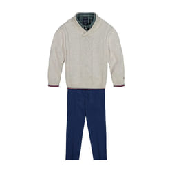 Tommy Hilfiger Boys' 3-piece Sweater Set  Matching Button-down Shirt  Sweater & Pants  Oatmeal Plaid  0-3 Months