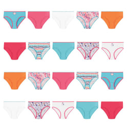 Hanes Girls' and Toddler Underwear  Cotton Knit Tagless Brief  Hipster  and Bikini Panties  Multipack Colors May Vary  Briefs-Assorted-20 Pack  6