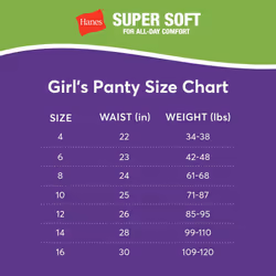 Hanes girls Hanes Girls' 100% Cotton Tagless Panties  Available 10 and 20 Pack Bikini Style Underwear  Assorted  6 US