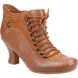 Hush Puppies Vivianna Wide Fit Brown Leather Victorian Lace Up Boots - Tan, UK 4