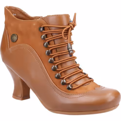 Hush Puppies Vivianna Wide Fit Brown Leather Victorian Lace Up Boots - Tan, UK 7