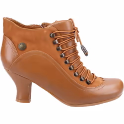 Hush Puppies Vivianna Wide Fit Brown Leather Victorian Lace Up Boots - Tan, UK 7