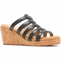 ) Hush Puppies Willow Slide Leather Women's Black Wedges - Black, 6 (Adults'