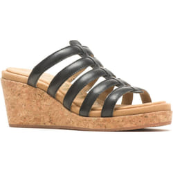 ) Hush Puppies Willow Slide Leather Women's Black Wedges - Black, 7 (Adults'