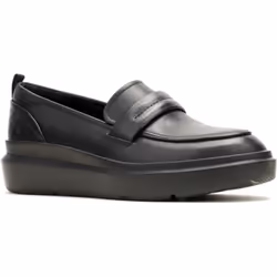 ) Hush Puppies Joy Penny Leather Women's Black/Black Loafers - Black, 4 (Adults'