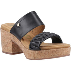 ) Hush Puppies Poppy Leather Women's Black Sandals - Black, 6 (Adults'