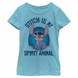Disney Lilo Spirit Stitch Girl's Solid Crew Tee Tahiti Blue X-Large