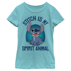 Disney Lilo Spirit Stitch Girl's Solid Crew Tee  Tahiti Blue  X-Large