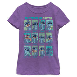 Disney Lilo Stitch Emotion Girl's Heather Crew Tee  Purple Berry  Larg