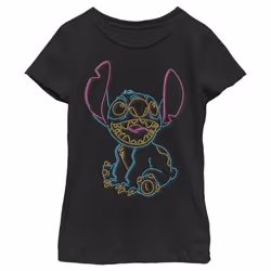 Disney Lilo Neon Stitch Girl's Solid Crew Tee  Black  Medium