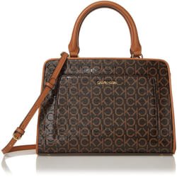 Calvin Klein Margot Textured Logo Satchel  Brown/Khaki/Caramel Embosse