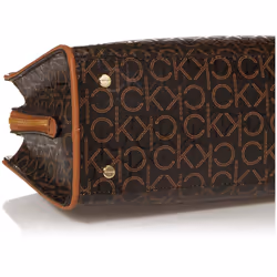 Calvin Klein Margot Textured Logo Satchel  Brown/Khaki/Caramel Embosse