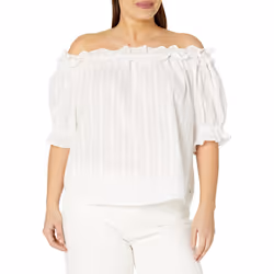 Tommy Hilfiger Women's Plus Ruffle Off The Shoulder Blouse White