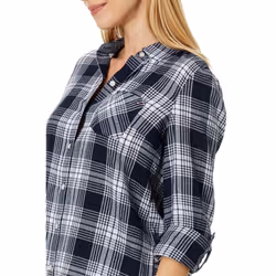 Tommy Hilfiger Women's Patio Roll Tab  Sky Captain/Bright White Plaid