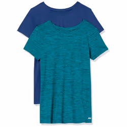 Amazon Essentials Women's Tech Stretch Short-Sleeve Crewneck T-Shirt (Available in Plus Size)  Pack of 2  Teal Blue/Navy  Spa ...