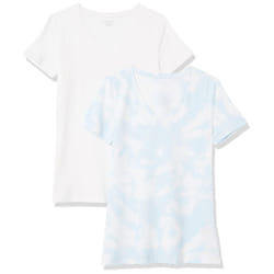 Amazon Essentials Women's Classic-Fit Short-Sleeve V-Neck T-Shirt  Pack of 2  Blue/White  Tie Dye  X-Large